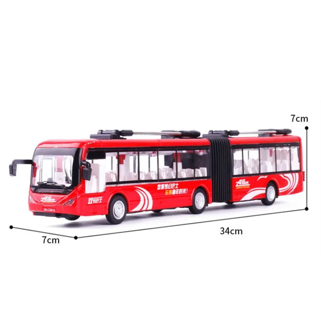 Electric Tourist Toy Traffic Trackless Bus Alloy Passenger Car Model Metal Double Section City Bus Model Sound Light Kids Gifts
