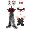 Halloween Headband Necklace Gloves Earrings Sticker 5-Piece Costume Accessories Set for Women Girls