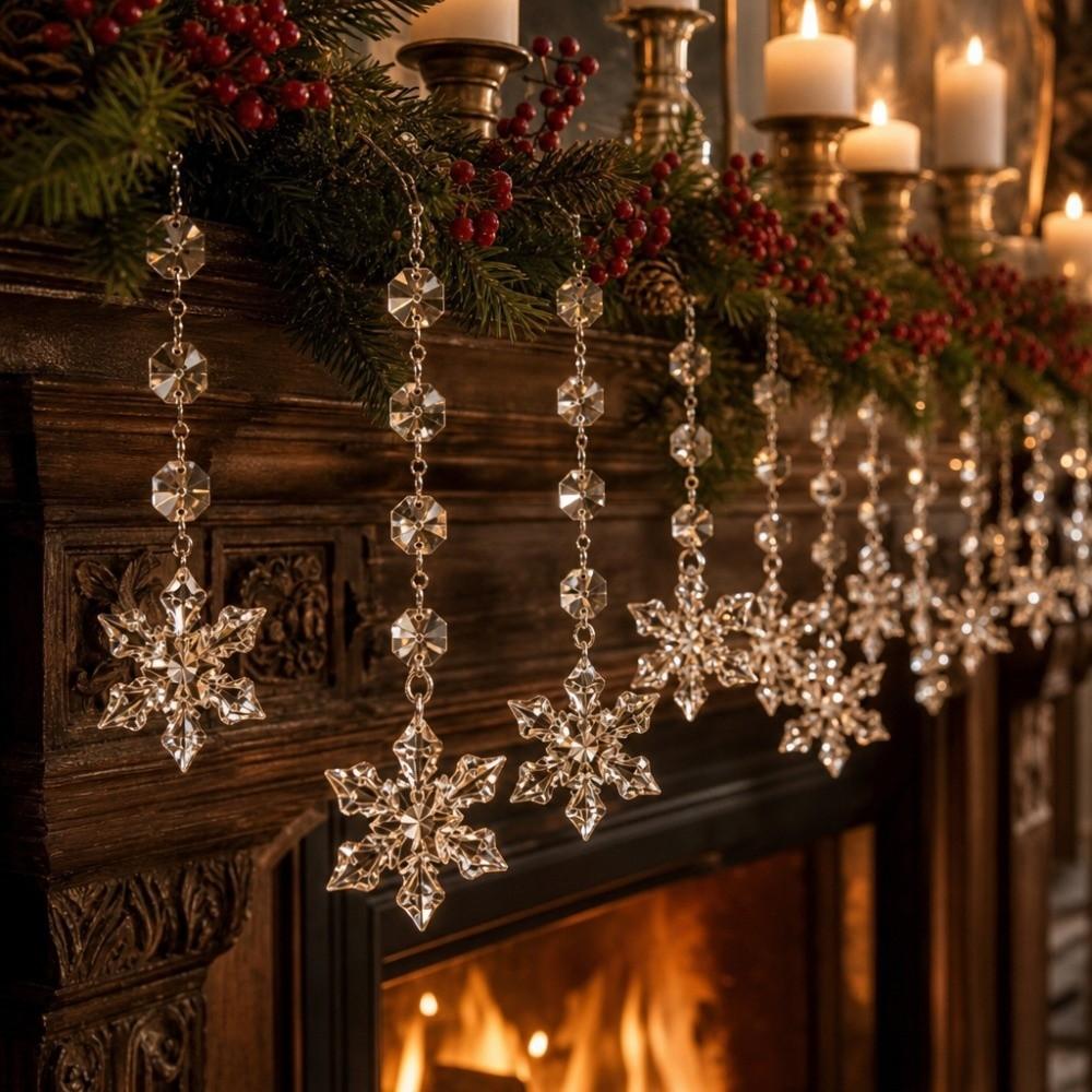 28pcs Clear Christmas Pendant Bead Acrylic Crystal Snowflake Ornaments Octagonal Lightweight Hanging Ornaments Hotel Lobby Decor