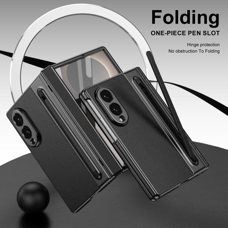 For Samsung Galaxy Z Fold 8 Ultra 7 6 5 4 3 360° Folding Flap Leather Pen Groove Tempered Glass Film Drop Resistant Phone Case