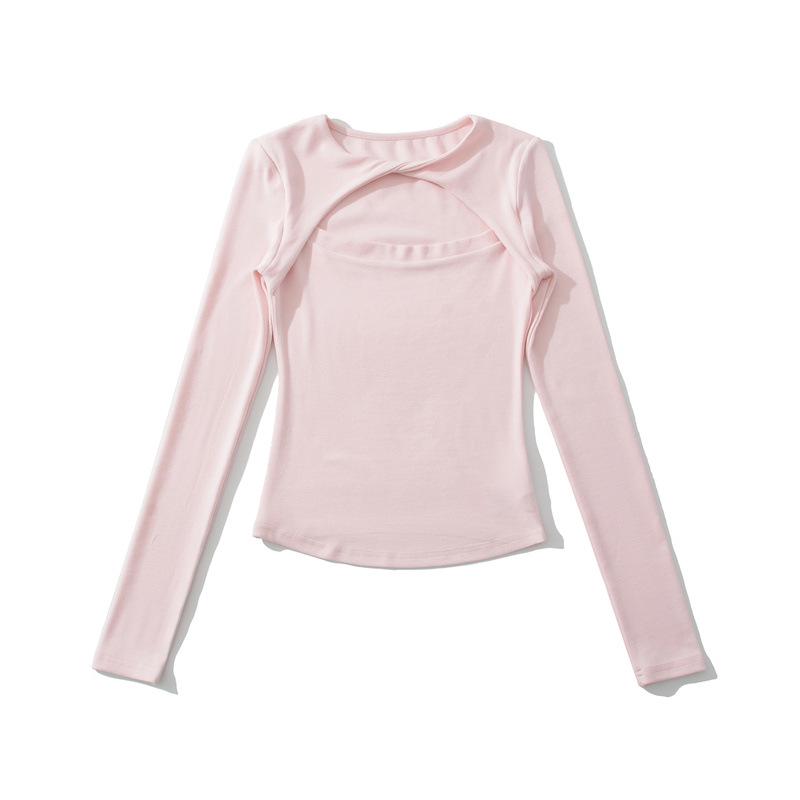 Korean Design Twist Neck Cutout Slim Fit Long Sleeve T-shirt for Women - 2026 Spring Collection