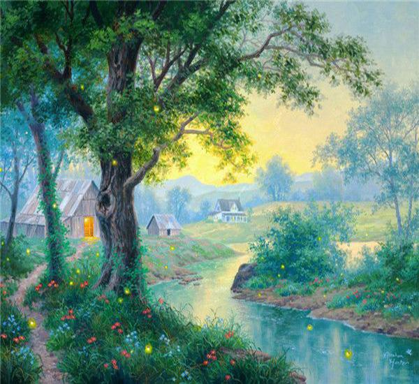 RUOPOTY Oil Painting By Numbers Lake Landscape Handpainted Unique Gift Pictures By Numbers Pavilion Spring For Adults Home Decor