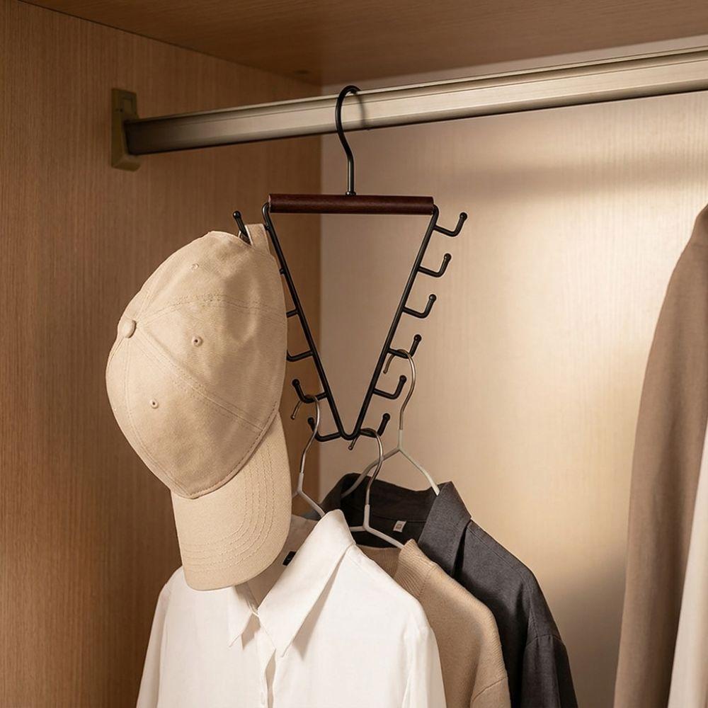 12 Hooks Clothes Storage Hangers’ 360° Rotating Triangular Laundry Hanger Wood Handle Thick Hooks Hat Tie Scarf Rack