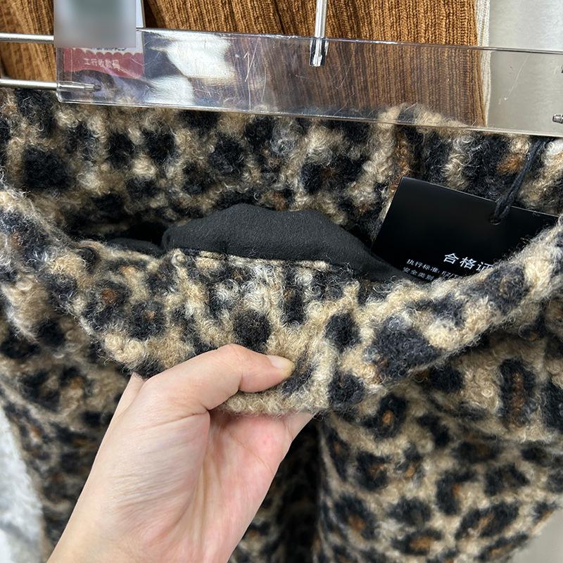Retro Leopard Print Thick Wool Fishtail Midi Skirt - Versatile Autumn/Winter Design