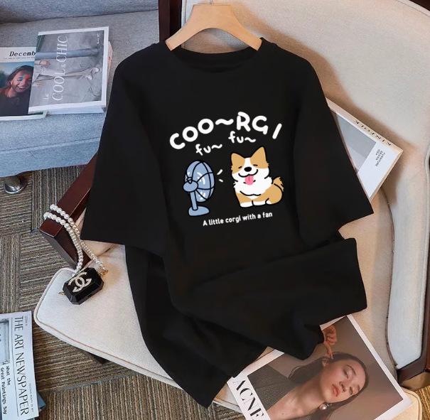 

2026 Cute Cartoon Print Women s Round Neck Short Sleeve T-Shirt Double Extra Large чёрный