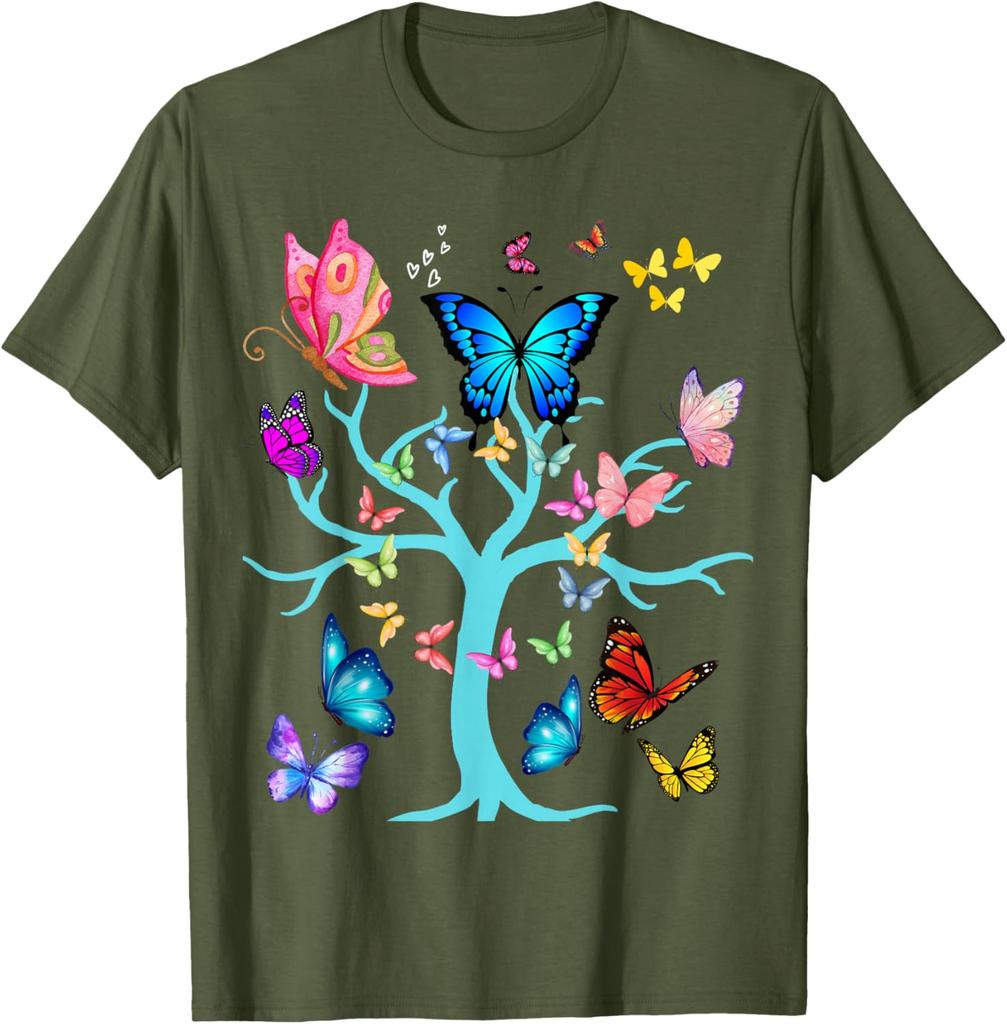Butterfly Tree of Life Graphic Print Men Women Casual Short Sleeve T-Shirt Trip Casual Tee