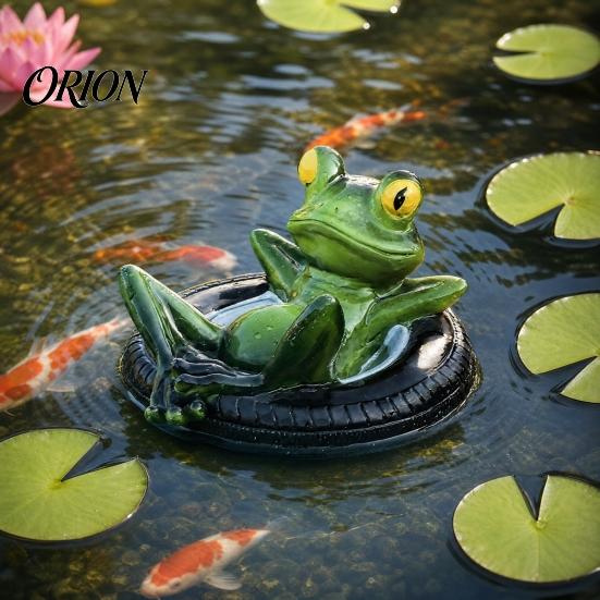 Fun Fish Tank Decoration Resin Floating Frog Figurine with Tire Swim Ring, Lazy Statue, Weather-Resistant Swimming Pool Decor Pond Decor, Ornament for