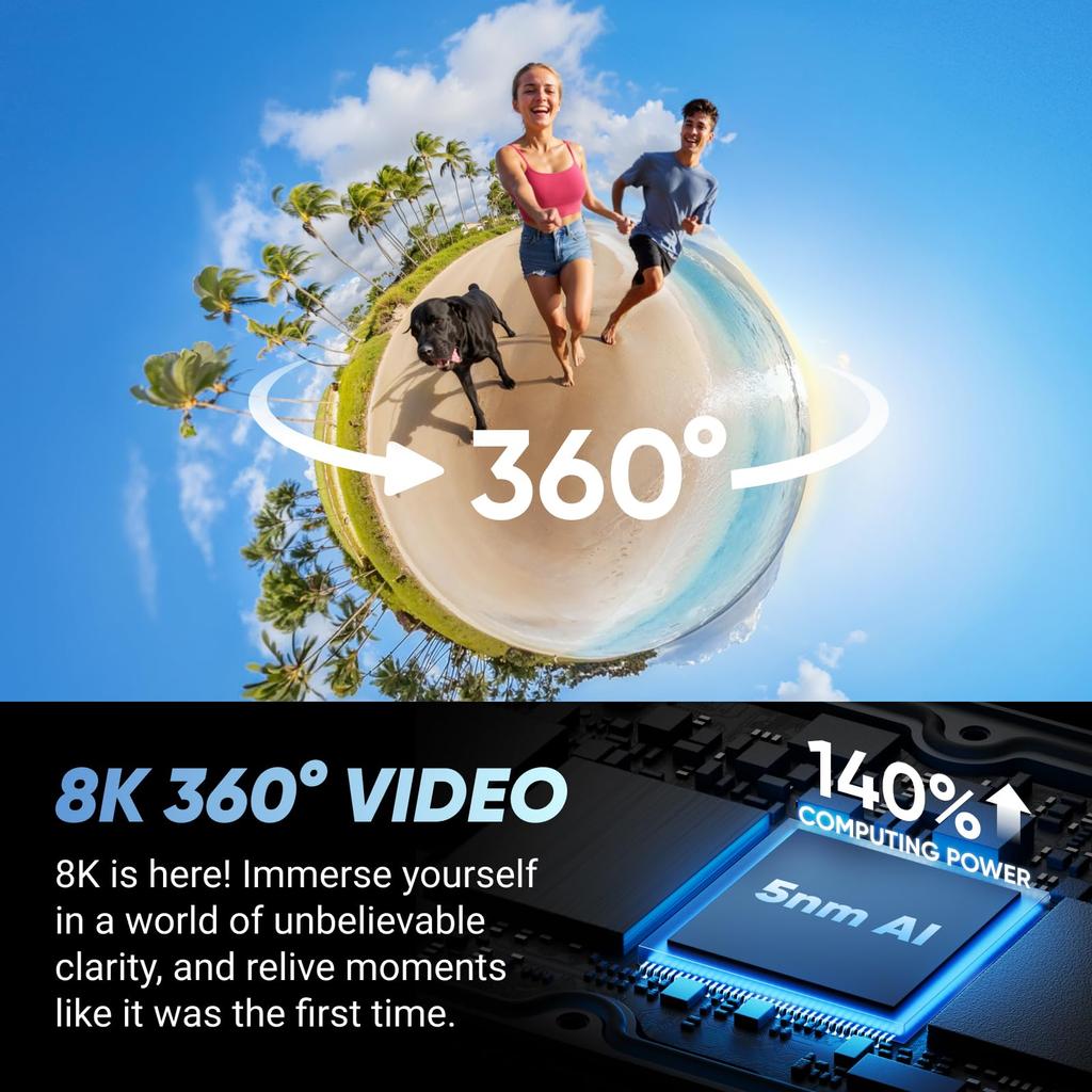 Insta360 X4 Standard Bundle Waterproof 8K 360 Action 4K Invisible Selfie Stick Detachable Lens 135 Minutes AI and - Camera, Wide-Angle Video, Effect,