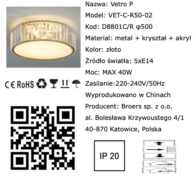 Vetro - crystal ceiling lamp 50cm gold