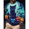 Men's Long Sleeve T-Shirt Halloween Black Cat Pumpkin Bat 3D Print Crew Neck Casual Streetwear Tops