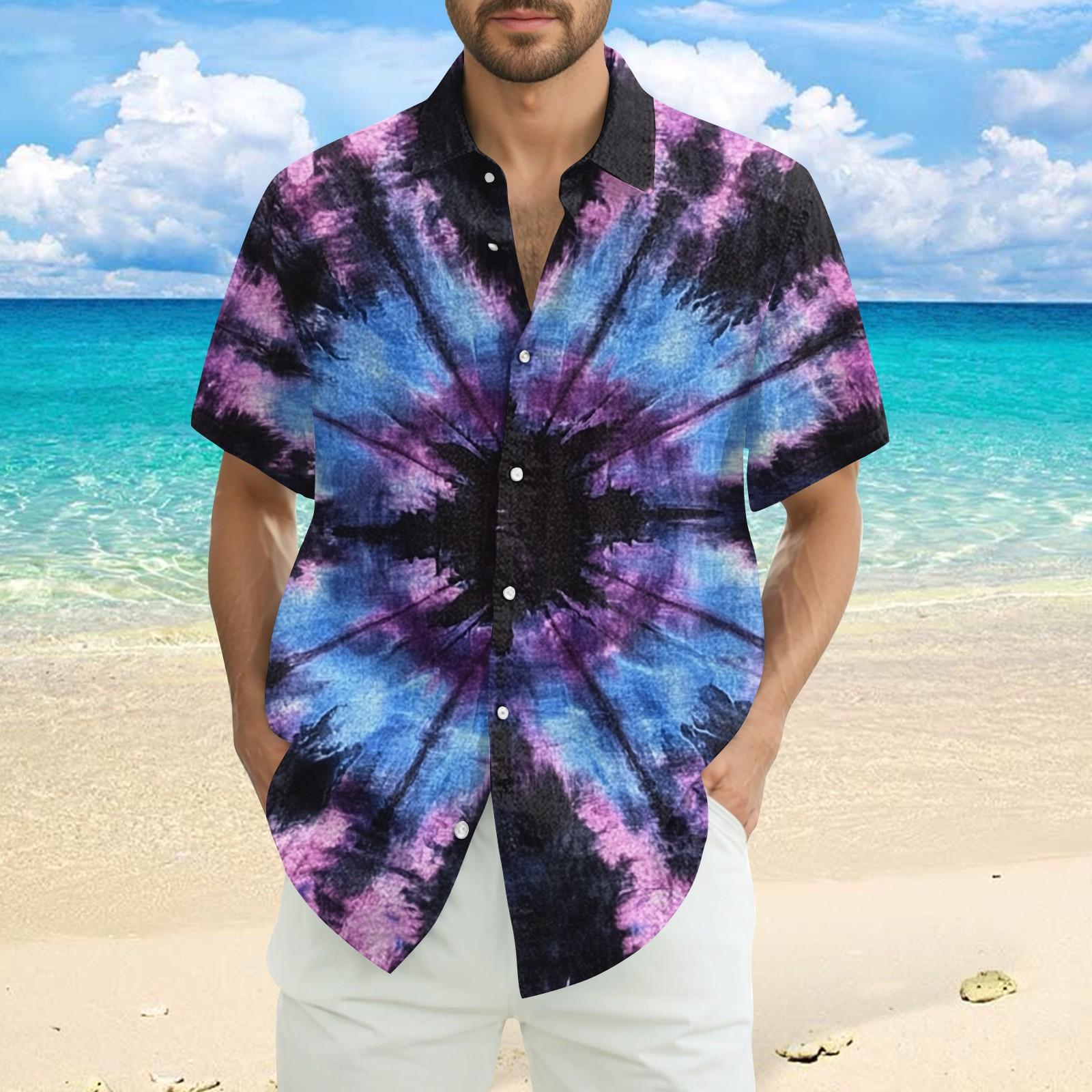 

Мужская модная свободная пляжная рубашка с коротким рукавом и принтом тай-дай L