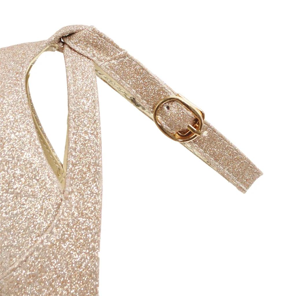 Ankle Strap High Heels Sexy Women Pumps Shiny Sequin Cloth Thick Platform Ladies Party Shoes Buckle Hollow Out Purple