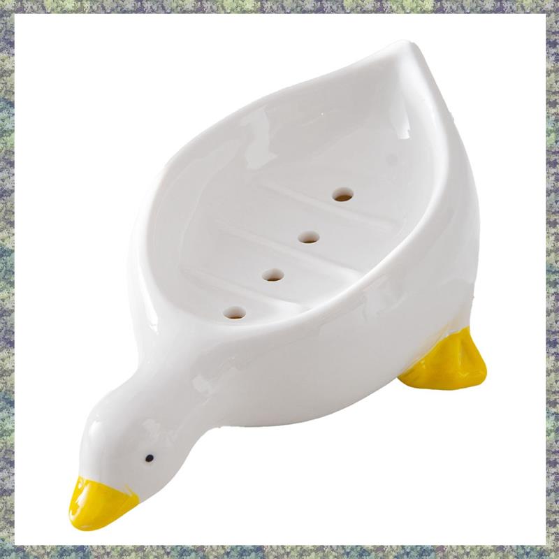 WON 1 Piece Yellow Duck Shape Soap Box Cartoon Soap Dish Drainable Soap Holder Soap Container Ceramics Soap Dish For Tray Bathro