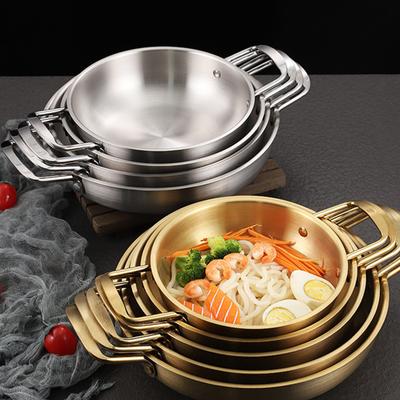 Stainless Steel Ramen Bowl Double Handle Seafood Plates Korean Noodle Bowls Restaurant Camping Golden Pot