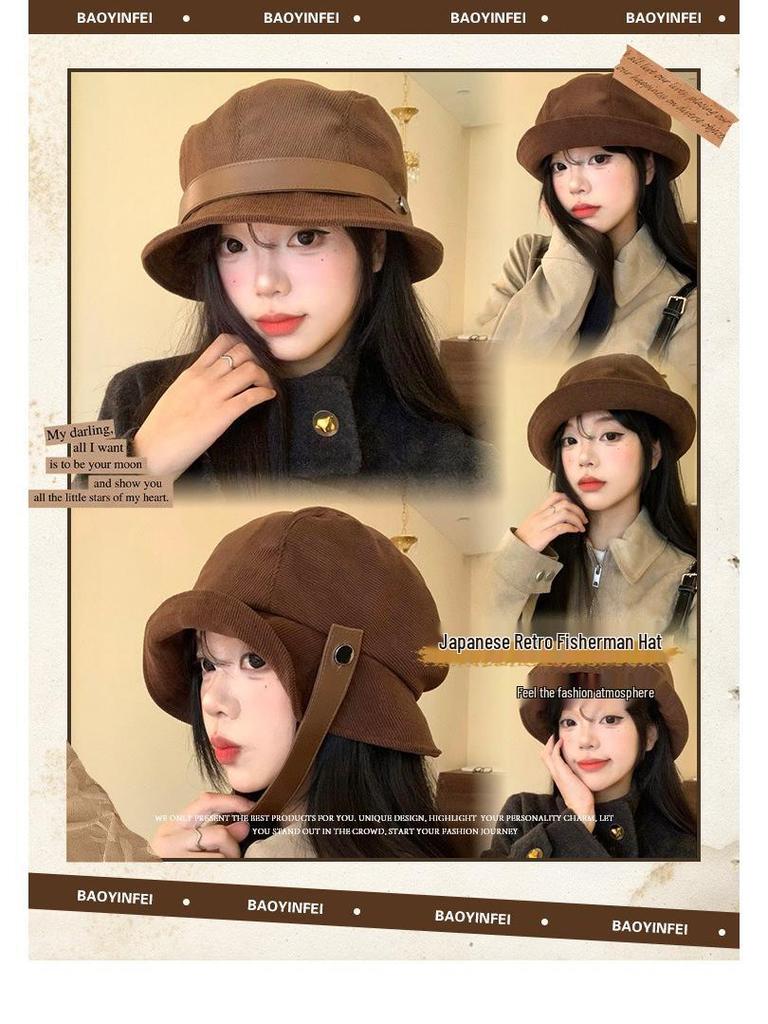 Korean Style Corduroy Fisherman Bucket Hat for Women - Trendy Autumn/Winter 2025