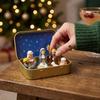 Hand Painted Nativity Manger Scene Kit Metal Tin Box Christmas Figurines  Bedside Table