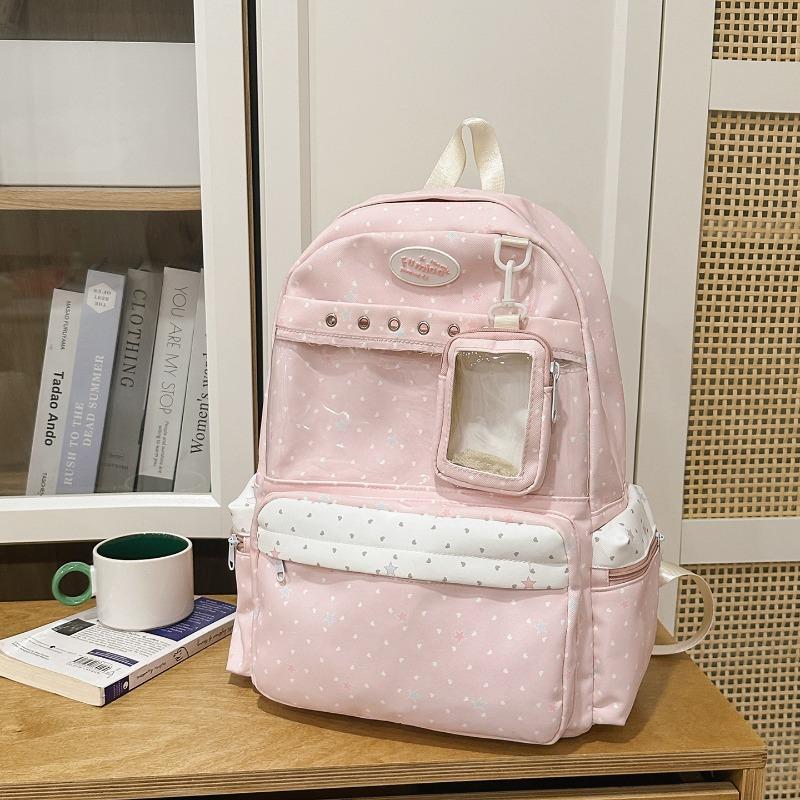 Highvalue sweet pink polka dot junior high school student backpack female volume twodimensional transparent bar high school student backpack