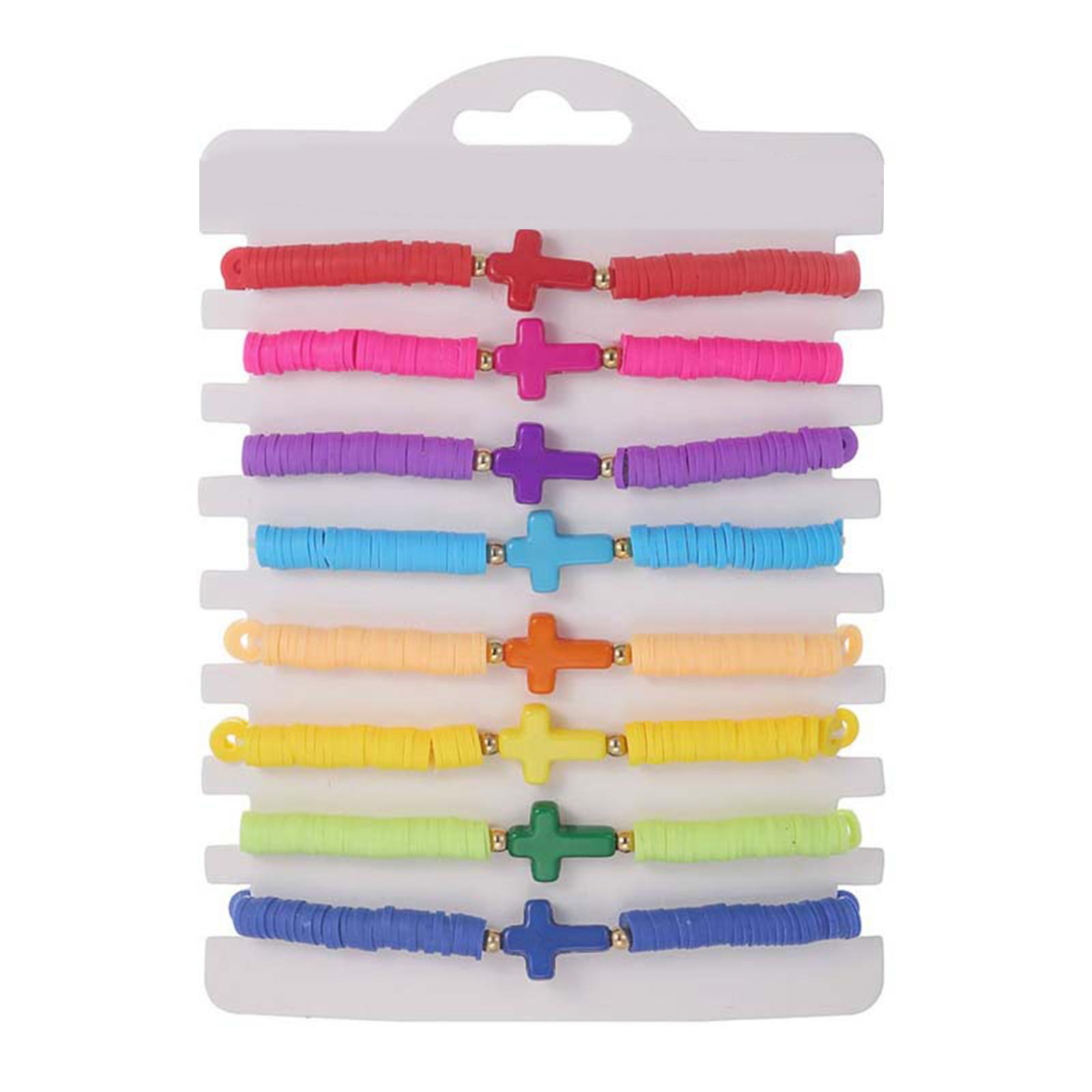 

Set of 8 Soft Clay Cross Bracelets Bohemian Style Elastic Bracelets Set Soft Clay Bracelets Adjustable Cord Bracelet Set 1