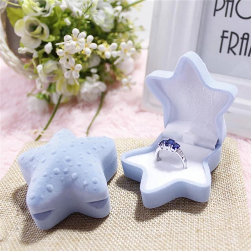 Shell Crown Star Shape Flocked Jewelry Box Adorable Small Organizer for Rings Necklaces Dresser Vanity Table Jewelry Storage