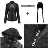 Women's Plus Size PU Washed Leather Hooded Jacket & Coat Set - Detachable