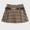 Gonna Midi Plissettata da Donna Autunnale Retro a Quadri a Vita Alta con Shorts Anti-Esposizione