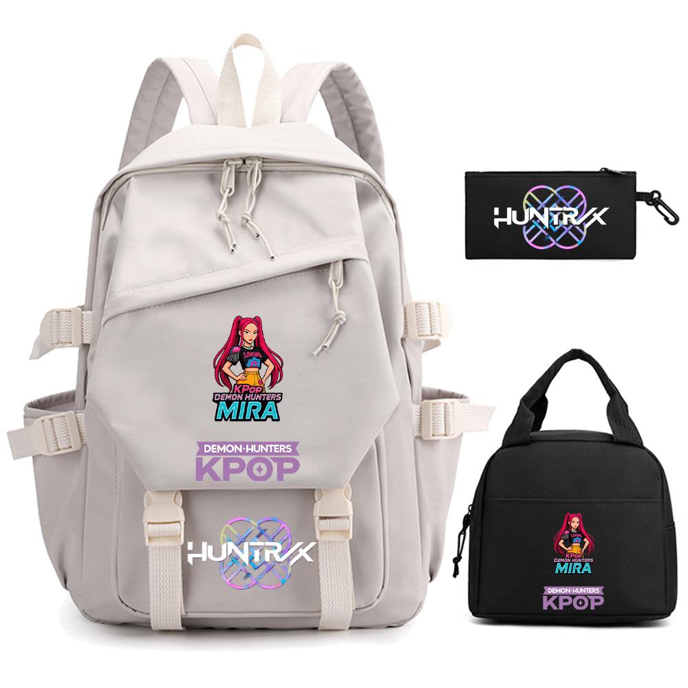 3 Stück/Set Cartoon Kpop Dämonenjäger Bedruckter Rucksack für Teenager Junge Mädchen Kinder Große Kapazität Schultasche Studenten-Buchtasche Damen Reisetasche Mochila