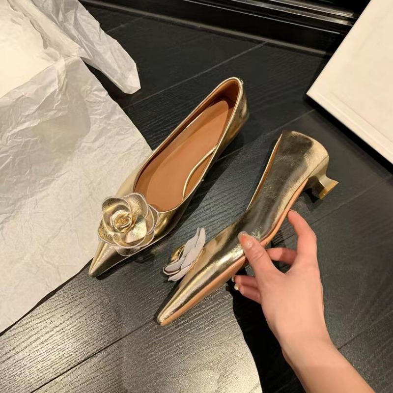 Fashion New Flashion Women Heels Loafers Elegant Woman Shoes Low Heels Wedding  Bride Pointed Toe Silver Gold Rose Evening Party Shoes
