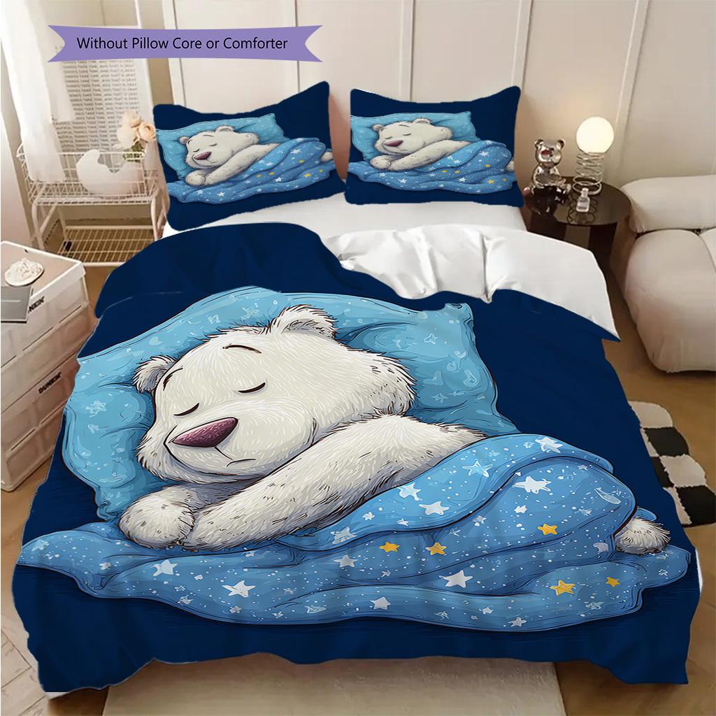 Polar Bear Pattern Bedding Quilt Set Quilt Cover Pillowcase Home Decoration Birthday Gift (1 * duvet cover + 2 * pillowcase, without core)
