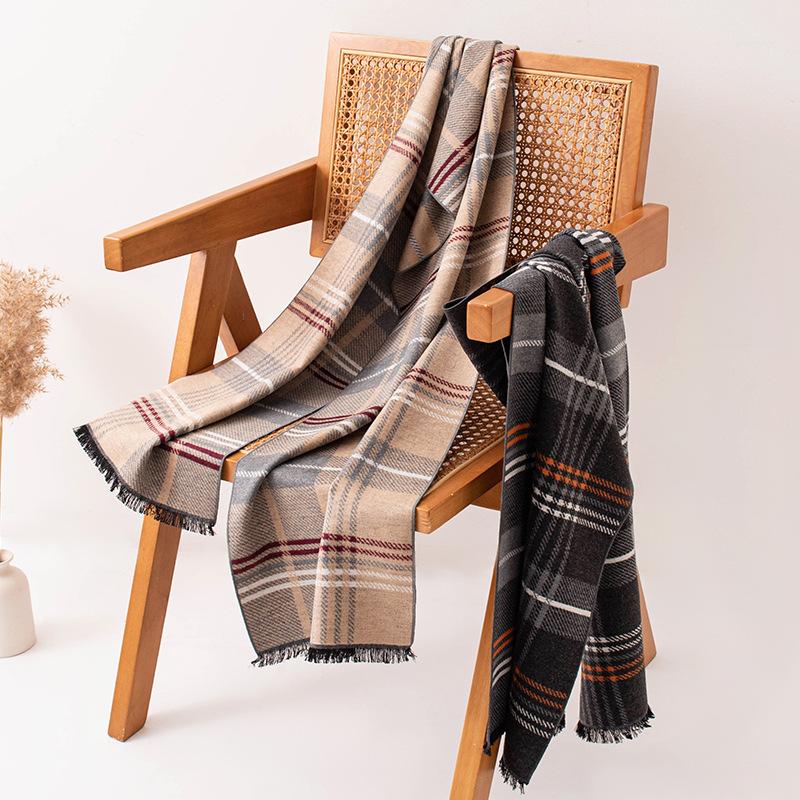 Mulberry silk silk scarf high-end light luxury plaid men's and women's same scarf silk brushed long scarf commuter high-end silk scarf
