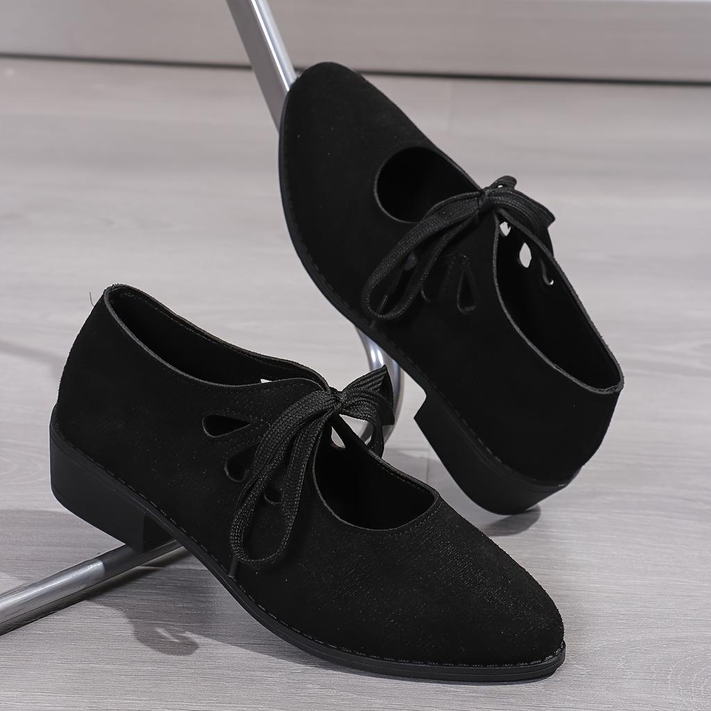 Large Size Shallow Lace-up Fashion Single Shoes  Spring New European and American Versatile Thick Heel Pointed  Shoes