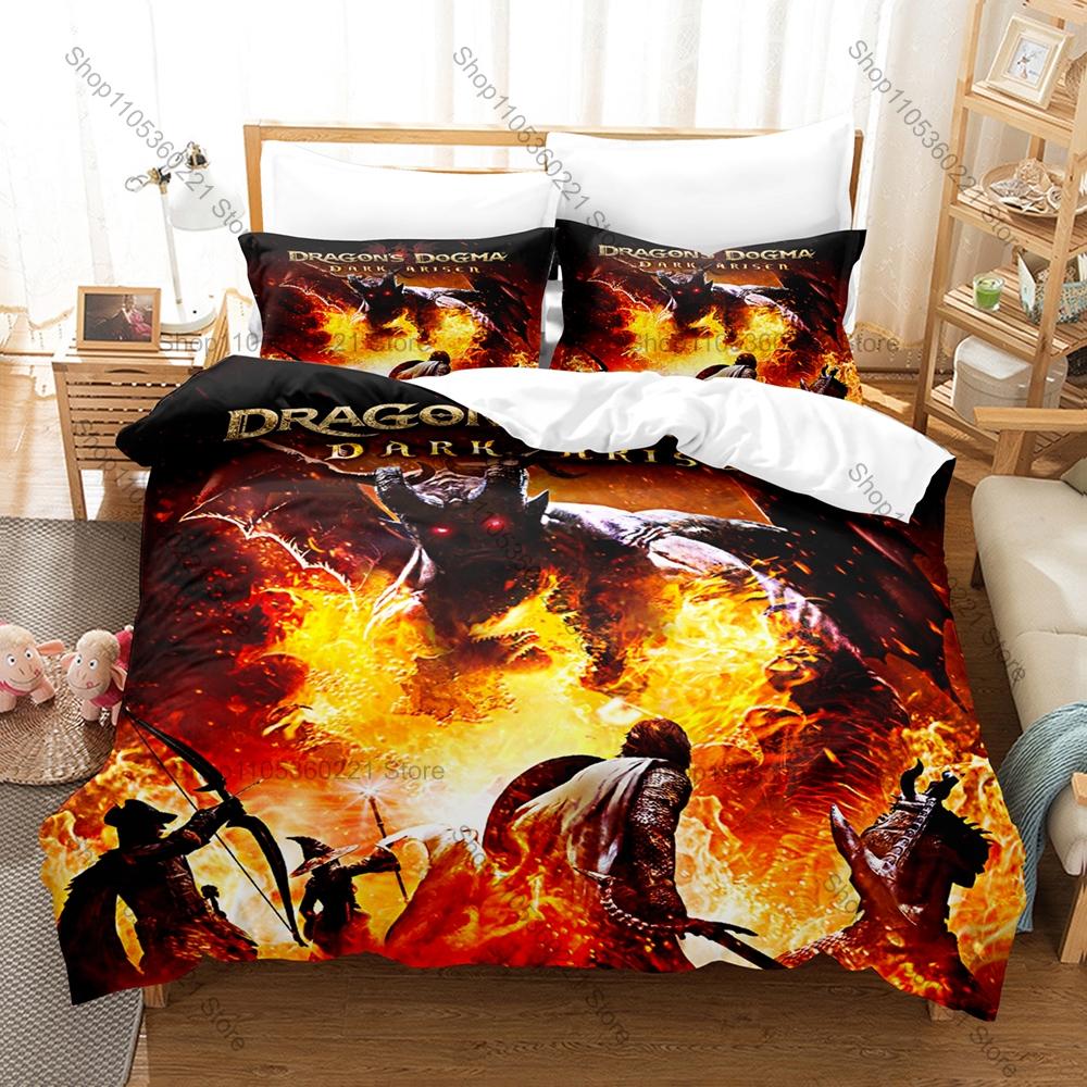 Dragon's Dogma 2 Arisen Pawn Fantasy RPG Game 3D Print Bedding Set Duvet Cover 2 Pillowcases Soft Polyester Bed Linen For Gamers