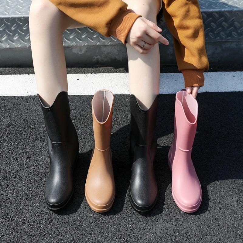 Fashion high tube rain shoes women wear trend rain boots medium tube water shoes kitchen work long tube water boots fashion rubber shoes
