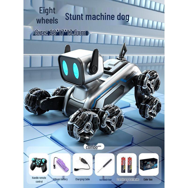 Remote Control Eight-Wheeled Stunt Robot Dog Toy for Kids