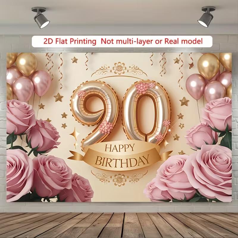 2D Rosa Gold Blumig 90. Geburtstag Kulisse 2D Flachdruck Party Hintergrund