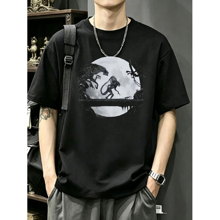 Black T Shirt with Alien And Predator Print for Casual Wear S чёрный