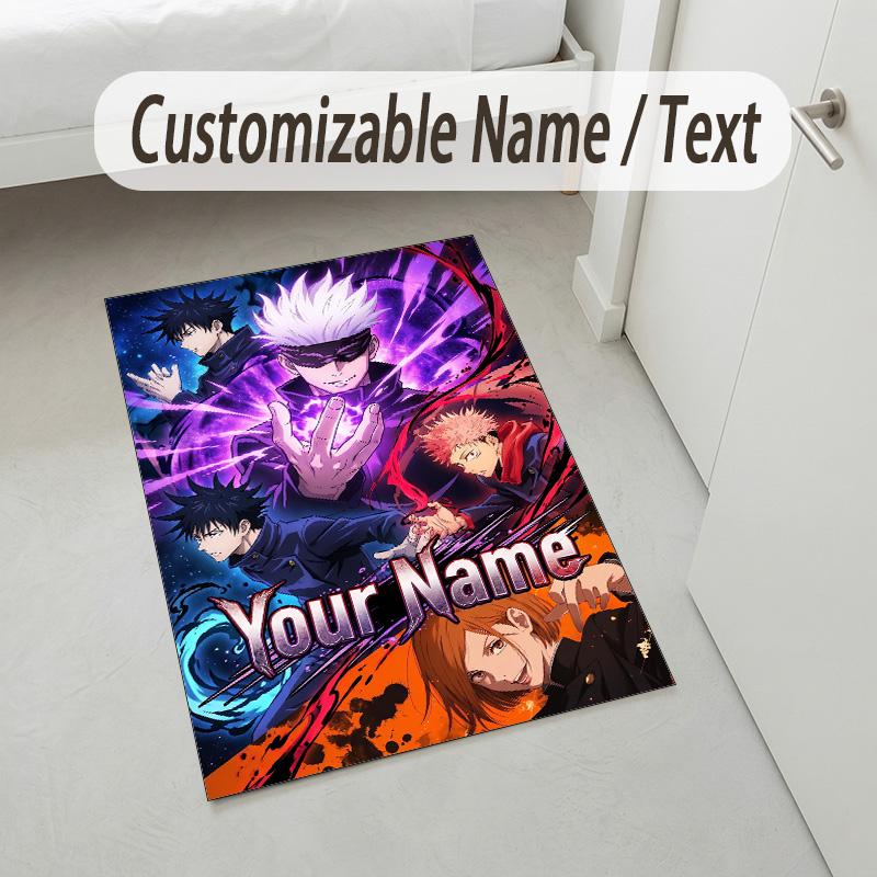 Personalized Crystal Velvet Carpet,Jujutsu Kaisen Custom Printed Name, Plush Area Rug For Home Indoor Decor