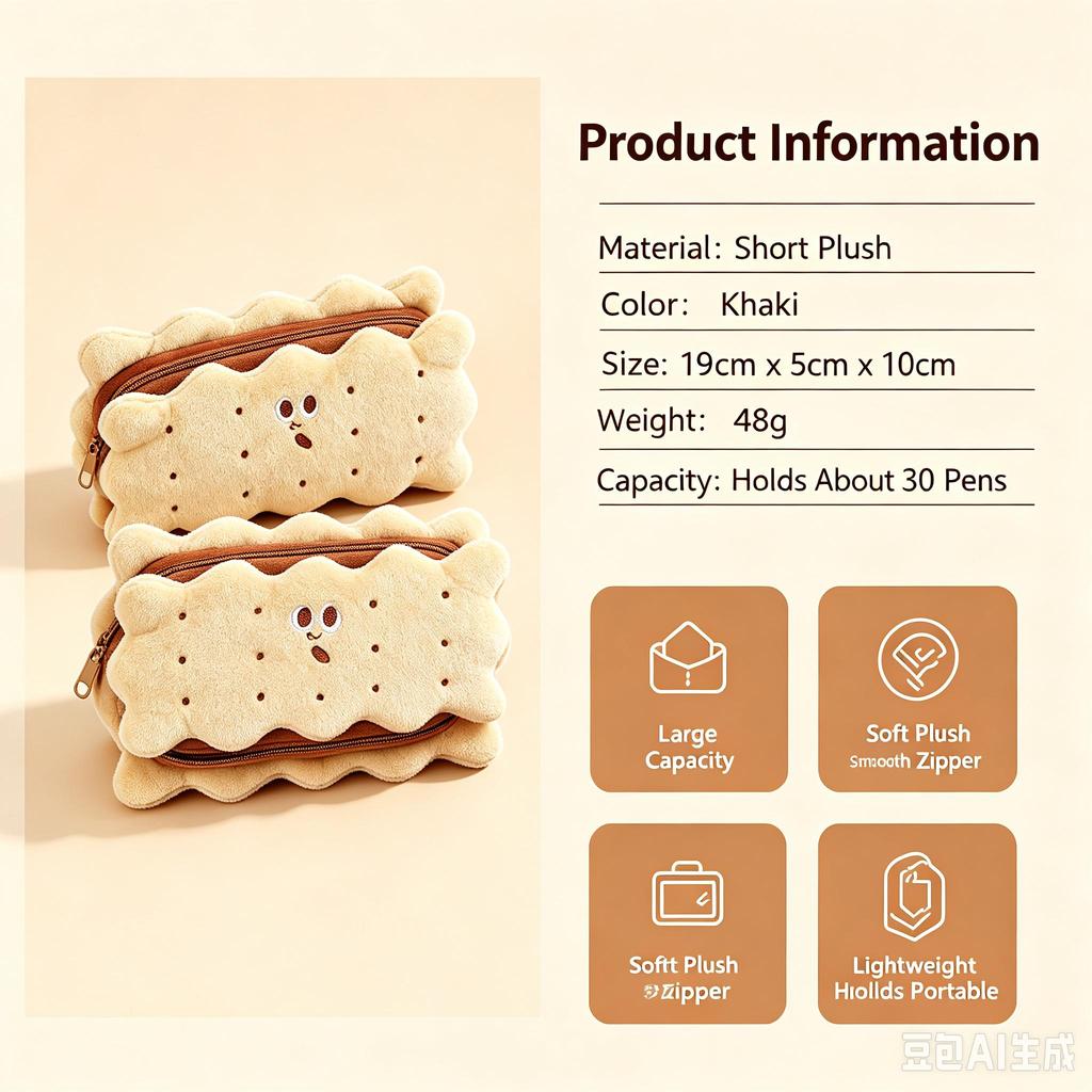 Ins Style Biscuit Shaped Plush Pencil Case Large Capacity Student Bag