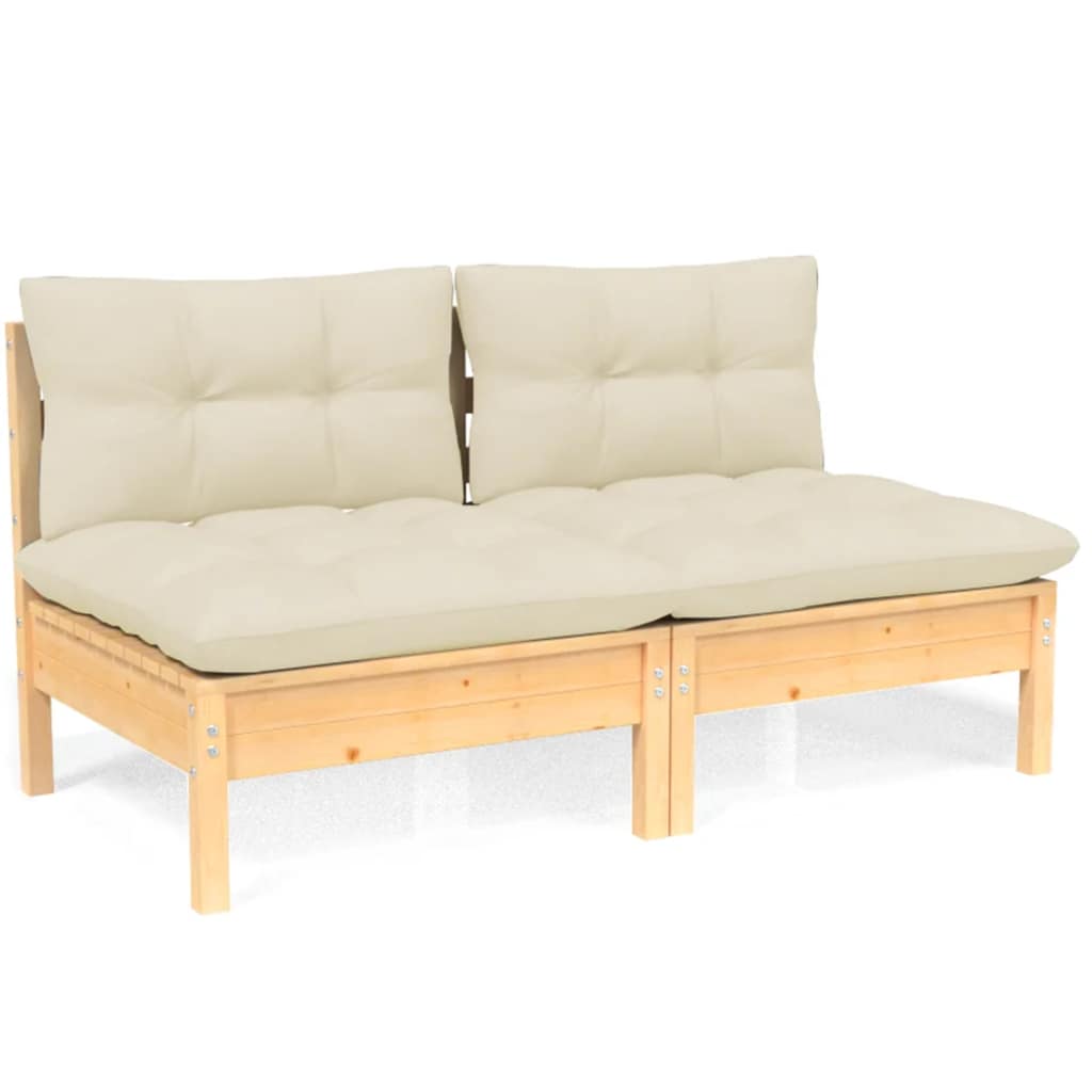 vidaXL 2-Seater Garden Sofa with Cream Cushions Solid Wood Pine