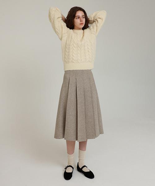 Lingseoul Wool Pintuck Skirt-Ash Brown