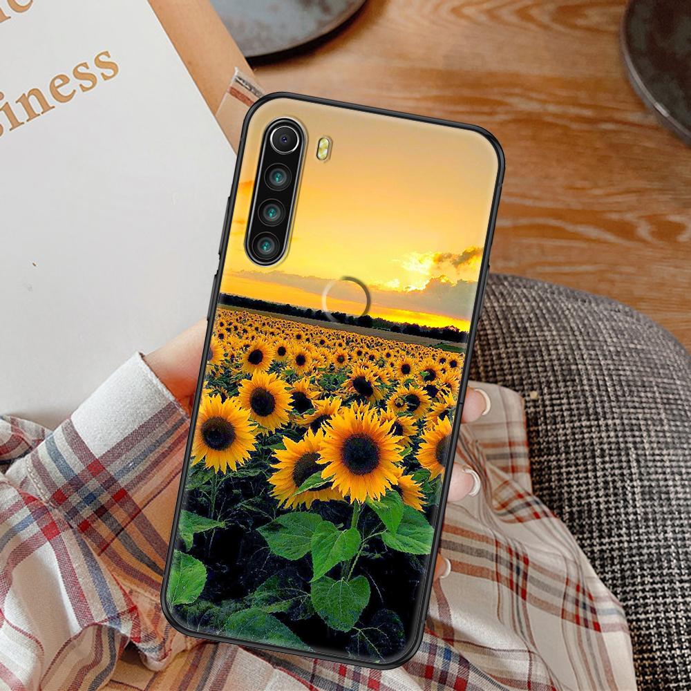 Cute&amp;nbsp;Sunflower Phone Case For Xiaomi Redmi Note 7 8 9 10 7A 8T 9A 9T 9S 10S Pro black art hoesjes fashion cover pretty shell