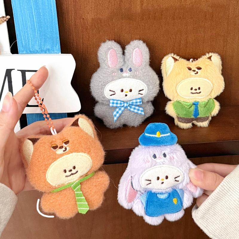 Cute Cartoon Small Animal Plush Keychain Kawaii Fox Rabbit Stuffed Doll Pendant Backpack Decoration Pendant Accessories Gift