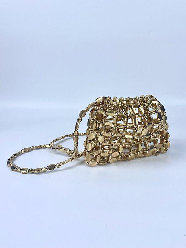 Retro Hand-Woven Sequin Beaded Shoulder Bag - Versatile Acrylic Phone Bag