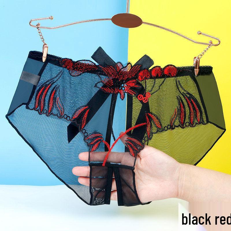 Yan Beiwei Plus Size Open Crotch Lace Lingerie - Transparent One-Piece Panties for Women