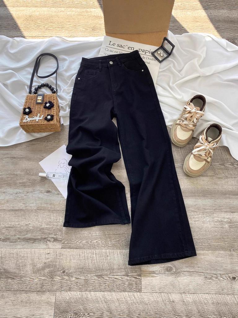 Women's Black High Waist Slimming Wide-Leg Jeans - Autumn 2025