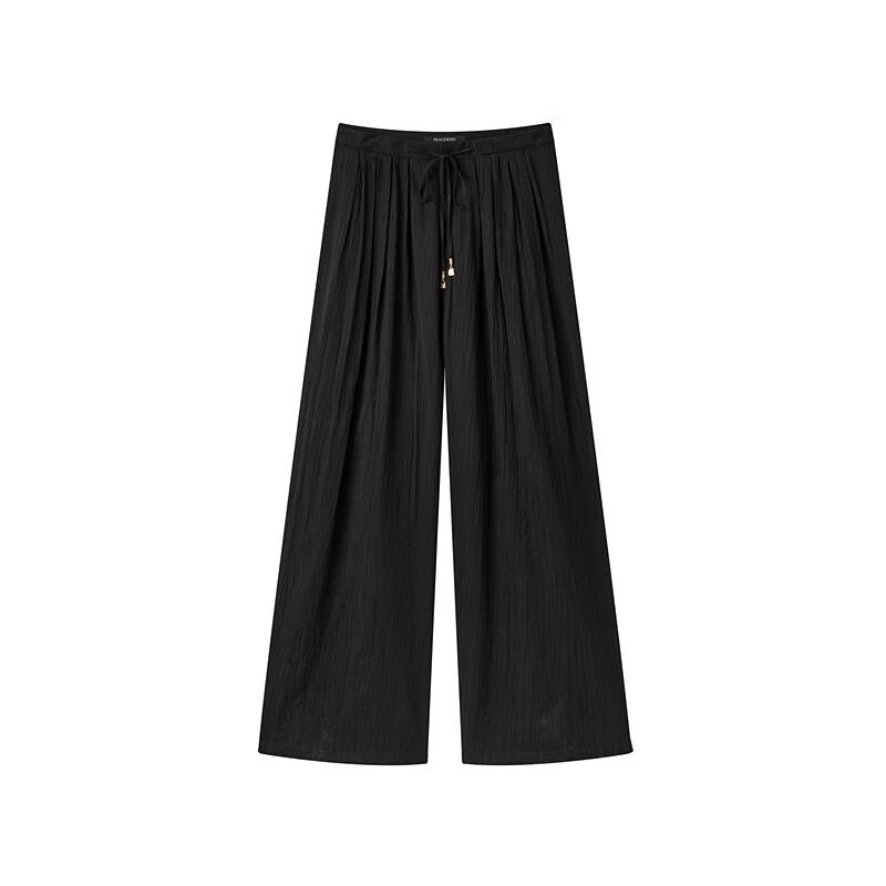 PEACEBIRD Women's High-Waisted Textured Wide-Leg Draped Pants