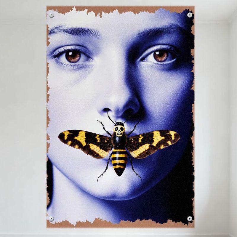 

Macabre Wasp Skull Insect Pale Blue Skin Metal Tin Sign Vintage Framed Artwork for Home Cafe Bar Man Cave Decor 20x30cm（7.8x11.8inch）