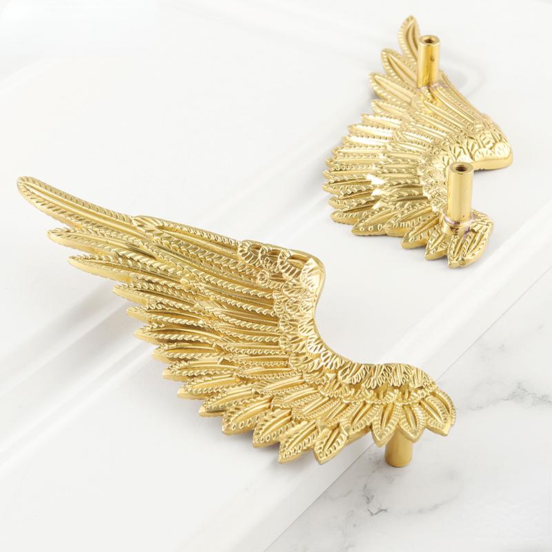 Solid Brass Angel Wings Wardrobe Handles | Gold Plated Matte Finish | Nordic Style Cabinet Knobs | High-Grade Creative Hardware