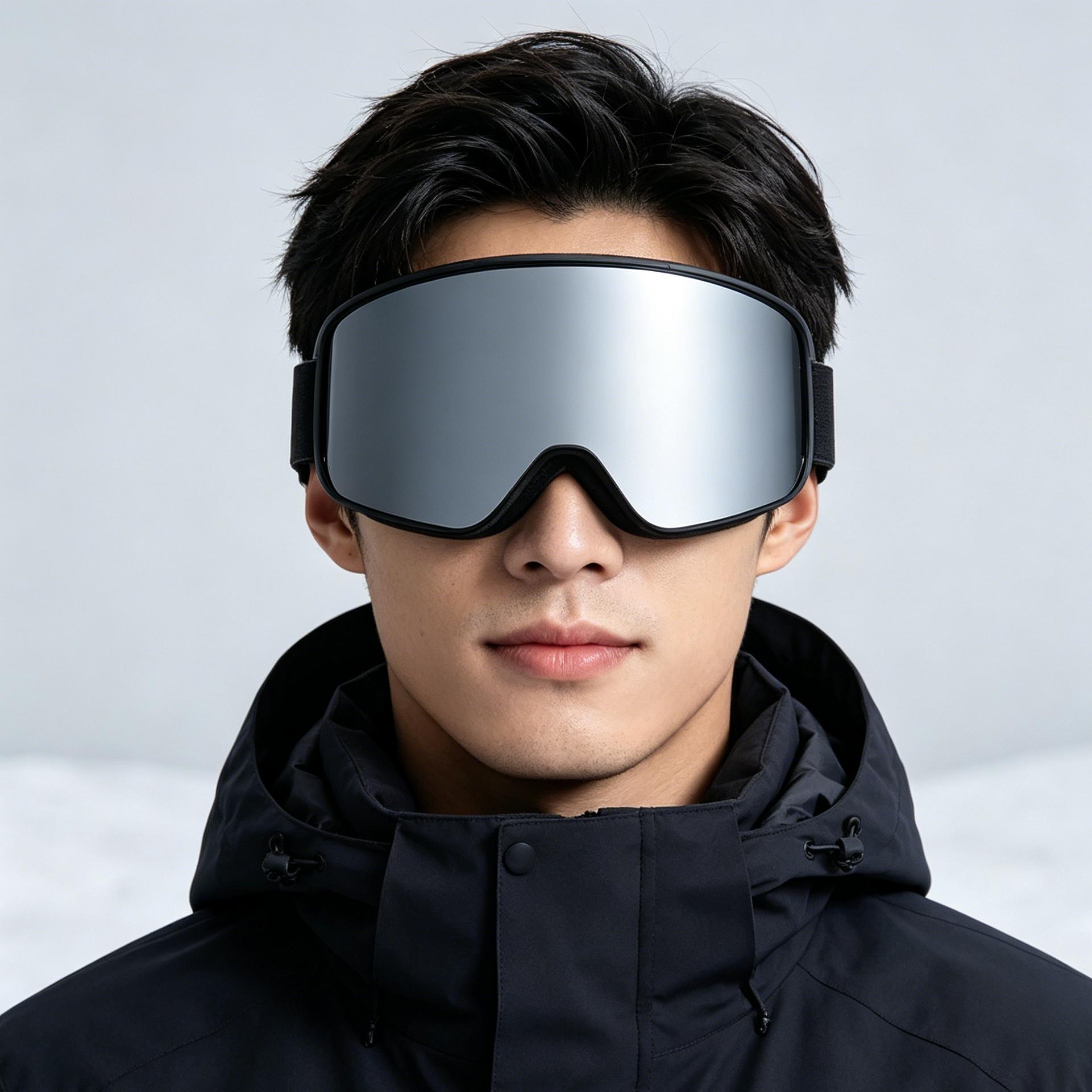 Anti-Fog Double-Layer Black Ski Goggles Soft TPU Frame Polycarbonate Lens Dual Frame Velvet Elastic Strap Fit Myopia Glasses ADULT