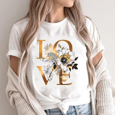 Clothing Summer Love Letter Flower Trend 90s Cute Graphic Tee Print Ladies Female T Top Casual Short Sleeve Women's Fashion T-shirt