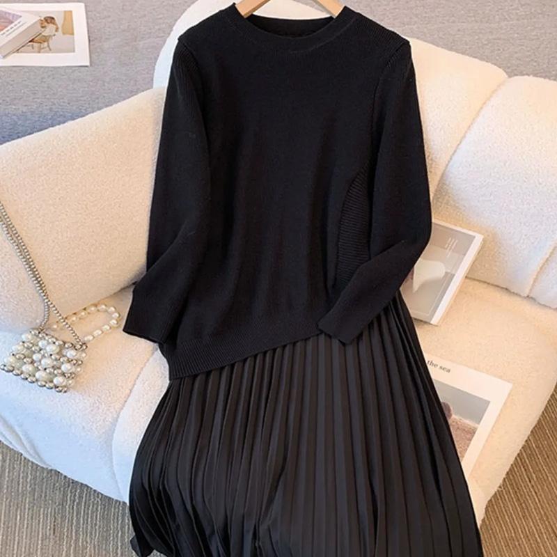 

Платье для женщины, имитация двойки, большого размера, свободное, однотонное, повседневное, мягкое, длинное платье для осени и зимы XXXXL чёрный